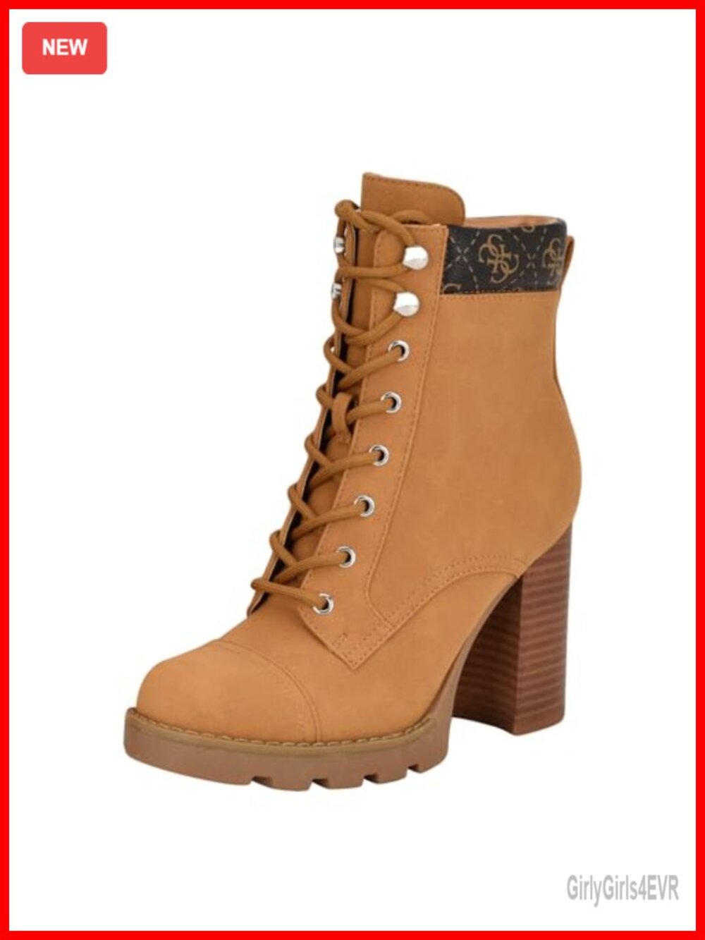 Faux Suede Lace-Up Combat Ankle Bootie Block High Heel Round Toe